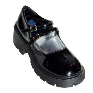 Black Chunky Platform Mary Jane Shoes With Adjustable Double Straps & Lug Soles